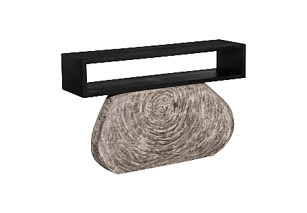 Plateau Console Table With Shelf Gray Stone