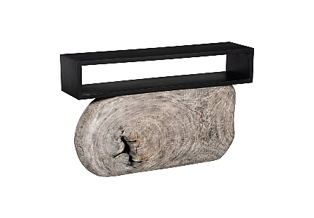Plateau Console Table With Shelf Gray Stone