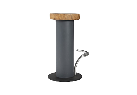 Concrete Bar Stool Chamcha Wood Top, Stainless Steel Footrest