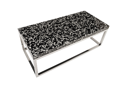 Captured Silver Flake Coffee Table Rectangle with SS Base