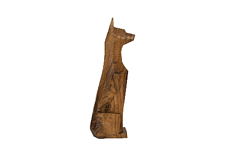 Seated Dog Sculpture Chamcha Wood, Natural