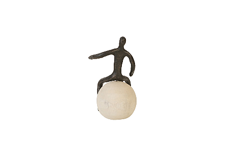 Abstract Figure on Bleached Wood Base Bronze Finish, Left Arm Down