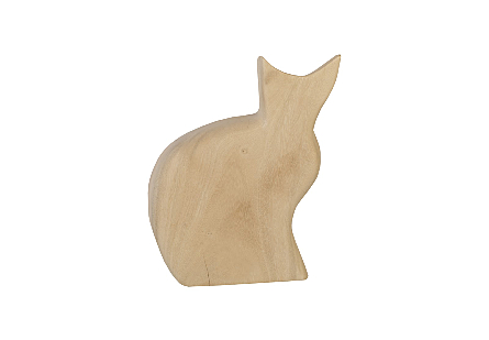 Sitting Cat Sculpture Chamcha Wood, Bleached Finish