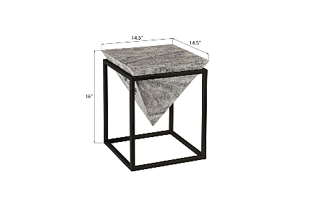 Inverted Pyramid Side Table Gray Stone, Wood/Metal, Black, SM